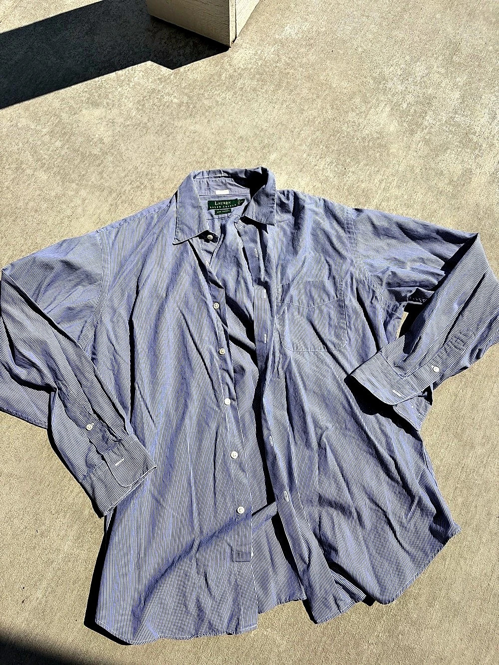 Lauren Ralph Lauren Striped Cotton Button Down in Blue & White